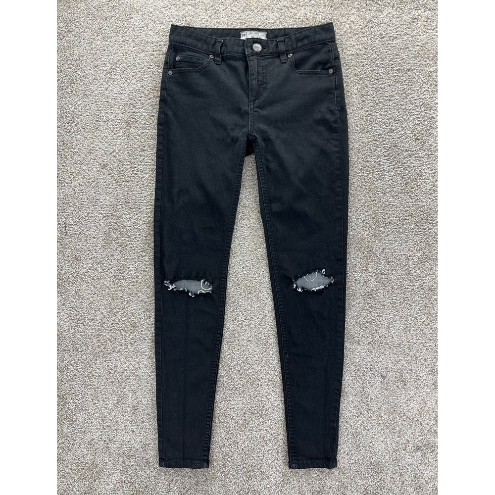 Free People Denim Women's Size 26 Busted Knee Mid-Rise Skinny Ankle Black Jeans